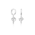 Polished silver cross earrings with white zircon crown design and thorn halo detail - Earrings / Silver