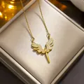 Exquisite vergoldete Engelsflügel-Halskette mit Zirkonia-Besatz in edler Schmuckschatulle - Engel Halskette (815) / Gold