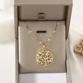 Gold plated tree of life necklace with white cubic zirconia in a luxury jewelry box - Round Tree of Life Style (XL1205)