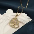 Golden heart necklace with tree of life pendant and zircons on blue silk background - Heart Zirconia Tree of Life Style (XL1077-White)