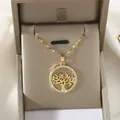 Golden Tree of Life necklace with micro-pave crystals on a silk display setting - Outer Ring Pave Zirconia Style (XL1285)