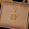 Gold plated tree of life necklace with white zircon pavé setting in a jewelry box - Dense Foliage Tree of Life Style (XL1047-White)