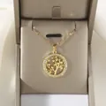 Gold plated Tree of Life necklace with heart leaves and zircon halo in a gift box - Heart Leaf Meaning of Life Style (XL1314)