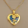 Collier médaillon cœur doré avec gravure de tournesol, abeille et éclat bleu - Pendentif Médaillon Coeur Tournesol (XL2519) / Or