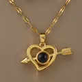 Gold-plated heart and arrow necklace with a dark blue micro-inlaid projection stone - Gold Heart Arrow Style (XL2622)