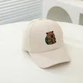 Gorra beige de algodón para niños con bordado de oso marrón y mochila verde - Niños (3-8 años) / Beige