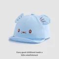 Detail van lichtblauwe baby baseballpet met 3D dierenoren en schattig kattenborduur - 45-48 cm / Grijs