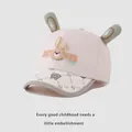 Detail of baby baseball cap with green rabbit ears and BEST NER LOVE text embroidery - 48-52cm / Gray
