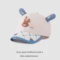 Cute beige and blue children's baseball cap with rabbit ears and bunny patch - 48-52cm / Sky Blue