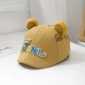 Detail of baby bear hat with 3D ears, ginger yellow cotton fabric and Travel car patches - Baby 1-2 Years Old 48-50cm / Yellow