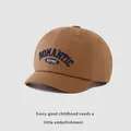Kids cotton baseball cap in khaki brown with deep blue romantic embroidery detail - Ages 1-3 (46-50CM) / Coffee