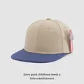 Close-up of dual-tone cotton twill baseball cap with khaki crown and navy blue flat brim - Kids 3-10 Years 50-54CM / Light Khaki