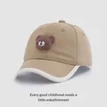Vista dettagliata del cappellino bimbo kaki in tela con stemma 3D in silicone di orsetto - Neonato (1-4 Anni) / Cachi