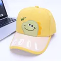 Detail of yellow cotton kids baseball cap with green cartoon dinosaur embroidery and COOL text - 48-53cm (2-7 Years) / Yellow