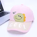 Detail of kids baseball cap featuring pink beige panels and dinosaur embroidery - 48-53cm (2-7 Years) / Pink