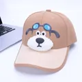 Casquette enfant marron et beige avec broderie chien de dessin animé et peluche - 48-53cm / Kaki