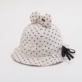 Cute beige polka dot baby sun hat with large bow, lace trim and rabbit patch details - 48-50cm / Black Bow