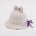 Detail of baby sun hat with purple polka dots, lace trim, and cute rabbit patch - 48-50cm / Purple Bowknot