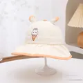 Detail of cream toddler sun hat with bunny ice cream embroidery and orange trim edging - Baby 2-5 Years 50-52CM / Beige