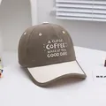 Detailed close-up of white letter embroidery on two-tone brown and beige cotton baseball cap - Kids 3-10 Years 50-54CM / Dark Gray