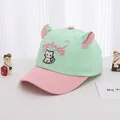 Detail of child baseball cap with 3D cat ears and cute kitten embroidery pattern - 48-52cm / Bright Green