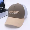 Detail of embroidered letters on retro mesh baseball cap with breathable blue net - Kids 2-8 Years (50-53CM) / Light Coffee