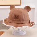 Chapeau bob marron en coton pour enfants avec oreilles d'ours et patch Lucky Smile - Enfants 1-3 Ans / Café