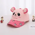 Close-up of pink toddler baseball cap with 3D panda ears and panda face embroidery - Kids Size / Pink