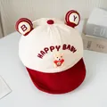 Infant color-block baseball cap with cute bear doll and red ears for babies 0-3 years - One Size / Burgundy