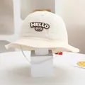 Παιδικό καπέλο bucket σε κρεμ λευκό με κέντημα HELLO BEAO και ελαστικό ιμάντα αέρα - Μωρό 2-4 Ετών / Μπεζ