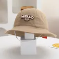 Καστόρινο καπέλο για κορίτσια με κέντημα HELLO και λευκό λουράκι ασφαλείας - Μωρό 2-4 Ετών / Σκούρο χακί