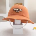 Orange toddler sun hat with Hello embroidery and white adjustable chin strap - Baby 2-4 Years / Orange