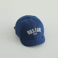 Kids dark blue denim baseball cap with BOSTON 1630 white embroidery and short brim - BOSTON Medium Denim Blue