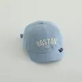 Light blue kids' denim baseball cap with white Boston embroidery and short brim - Light Blue BOSTON