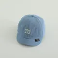 Light blue denim baby baseball cap with white letter M embroidery and short brim - M Letter Mid Blue Denim