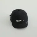 Kids black denim baseball cap with white NICE letter embroidery and smiley face - NICE Black