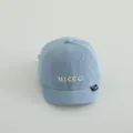 Light blue denim baseball cap for kids with white Nice embroidery and smiley face pattern - NICE Light Blue