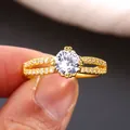 Luxurious double-layer gold ring with large round zircon and micro-pave setting - US 7 / Gold