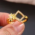Luxurious gold flower ring with micro-p鑲zirconia and geometric diamond frame design - US 7 / Gold