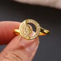 Elegant gold celestial moon ring featuring micro-pave white zircon inlay for women - US 7 / Gold