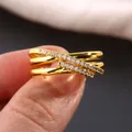 Elegant gold-plated multi-layer crisscross ring with micro-pave cubic zirconia accents - US 7 / Gold