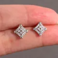 Square hip-hop stud earrings with micro-pave cubic zirconia and heart corner accents - Silver