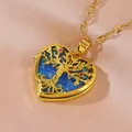 Golden heart locket necklace with tree of life design and colorful crystals on silk - Gold Heart Tree of Life Locket (XL2535)