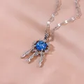 Blue star dreamcatcher necklace with micro-paved cubic zirconia on champagne silk - Dreamcatcher Blue Star Style (XL2906-Silver)