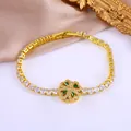 Gold plated bracelet with rotating green clover design and cubic zirconia stones - Gold with Green Stone (B2580-Green)