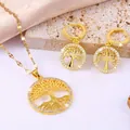 Dreiteiliges Lebensbaum Schmuckset mit vergoldeter Halskette und Zirkonia Ohrringen - Lebensbaum Stil (TZ1138)