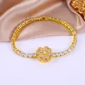 Elegant gold flower bracelet with micro-paved zircons and a spinning four-leaf clover design - Lucky Rotating Clover Design (B1137-Gold) / Gold