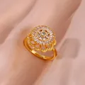 Rotating dual-layer lotus ring with copper-plated gold and micro-pave cubic zirconia - Gold
