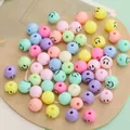 Colorful macaron smiley face beads for DIY jewelry and handmade necklace crafting - Black Smile Face Round Beads (9093-S0401) / 100 Pieces/Pack (10mm) / Colorful
