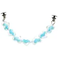 Macro detail of blue heart resin chain charms for clog shoes with plastic toggles - Chain Shoe Charm (4772-L0501) / Blue Jelly Heart
